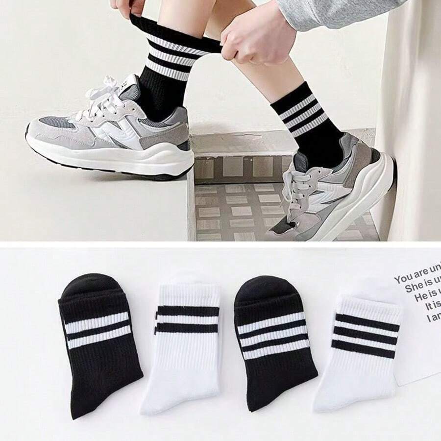 5/10 Pairs Of Women's Spring And Summer Thin Three-Bar Two-Bar Socks, Women's Socks, College Style, Casual Men's And Women's Couples, Socks, Men's Socks.