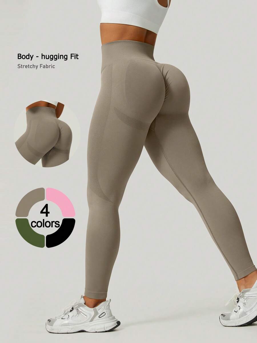 NcmRyu 1pc Women's Seamless Elastic Solid Color Casual Everyday Wear, Running, Fitness Workout Leggings