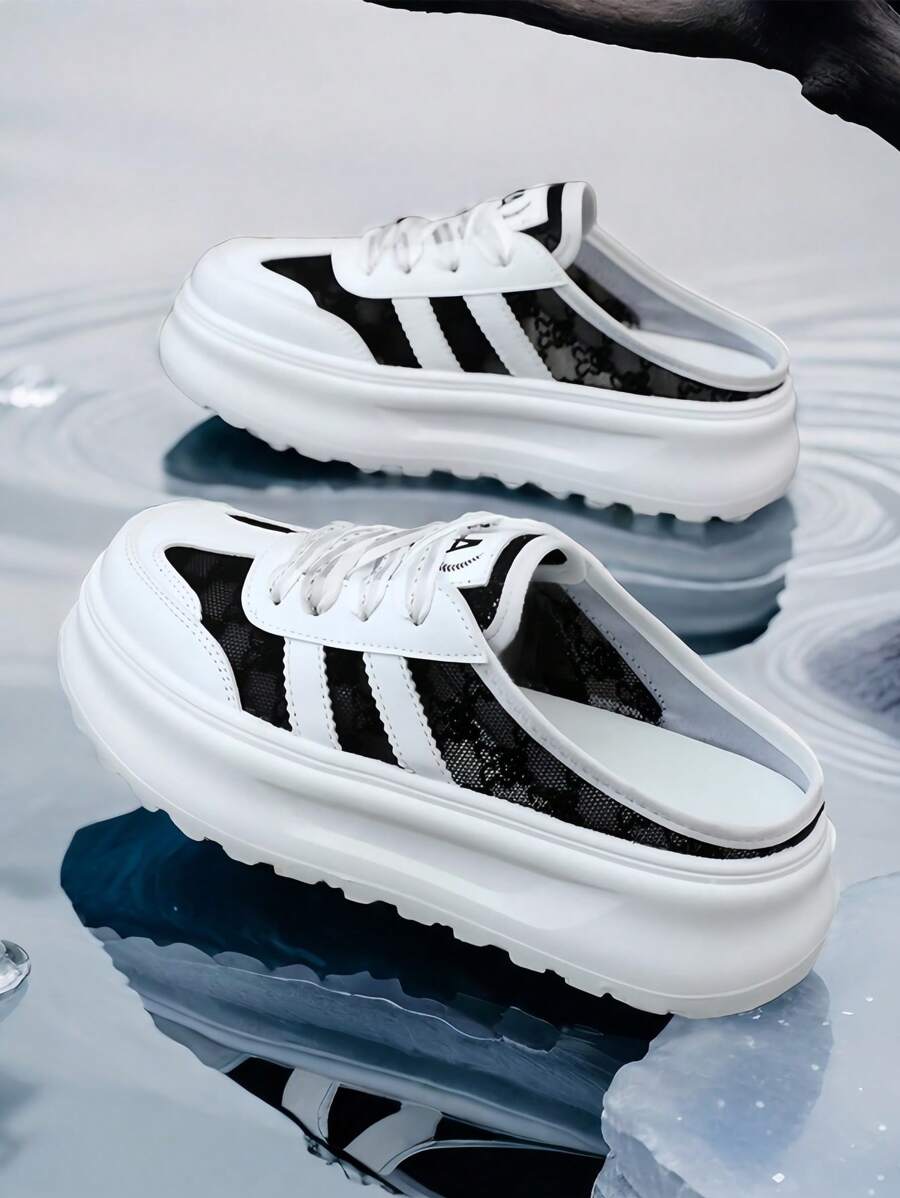 This Summer's New Popular Women's Thick-Soled Height-Increasing Half-Slipper Features A Lace Mesh Perforated Upper And A Soft-Soled Anti-Slip Half-Support Shoe. It Is Lightweight, Breathable, Versatile, Fashionable, Sporty And Daily Wear, Both Stylish And Multi-Functional