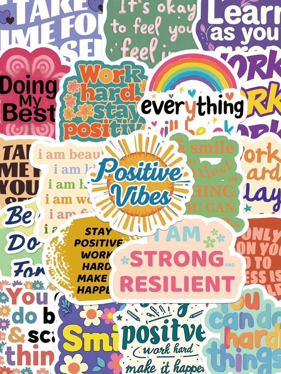 50Pcs Positive Affirmation Stickers School Teacher Supplies Student's Gift DIY Scrapbook Laptop Water Bottles Computer Phone Guitar Waterproof Decorative Sticker, School Supplies,Back To School