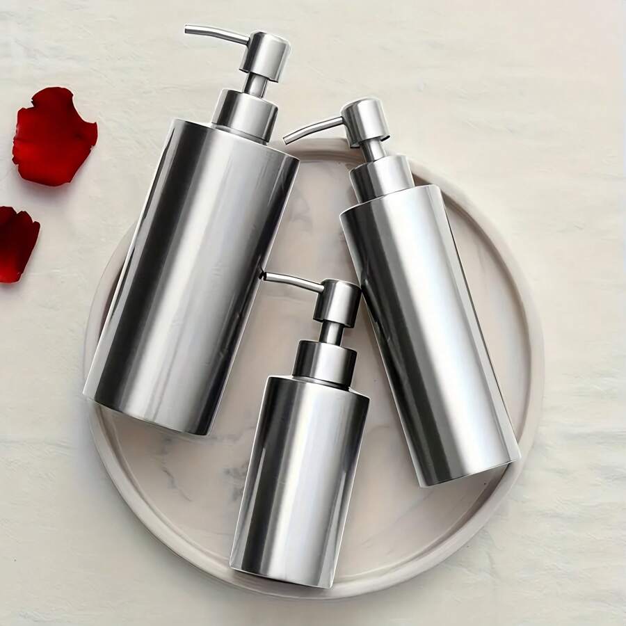 1pc Stainless Steel Refillable Soap Dispenser Pump Bottle For Lotions, Hand Wash, Shampoo, Conditioner, Skincare Products, Bathroom Shower, No Battery Required, Wall Mounted, Mercury-Free, Kitchen & Bathroom AccessoryBathroom Accessories Bathroom Organizer Back To School