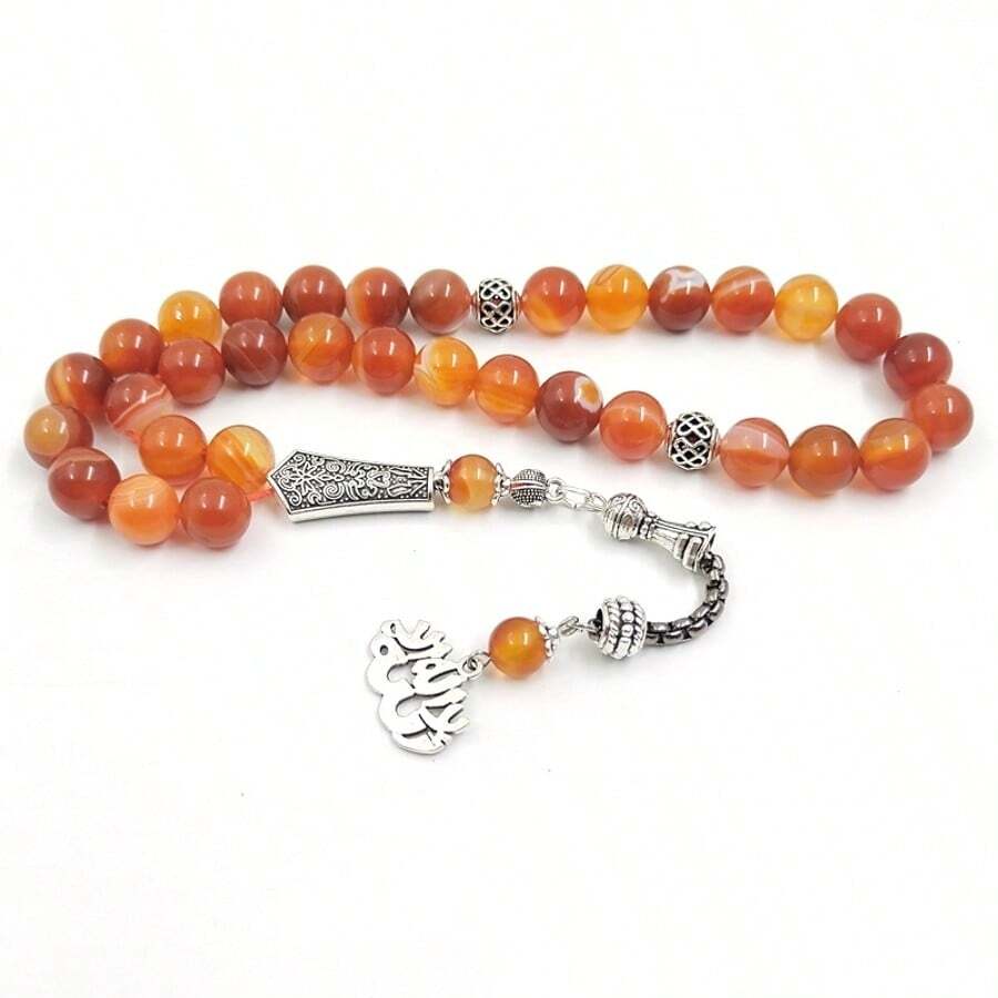 Tasbih Natural Red Agate With Arabic Pendant Muslim Bracelet Eid Gift Misbaha Islamic Accessorise Turkish Fashion Jewelry