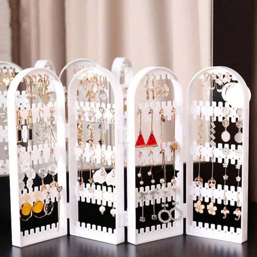 Jewelry Display Rack Necklaces Rings Plastic Folding Holder Large Capacity Bracelets Storage Hanger With Stud Earrings Holes