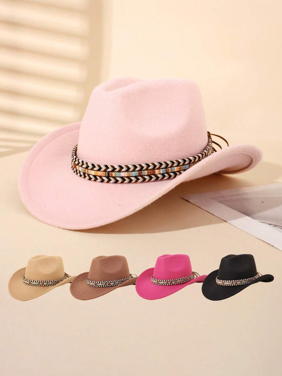 1 pieza Sombrero Trilby de unicolor para niños, Sombrero de vaquero estilo occidental para niñas, Adecuado para fiestas, reuniones y salidas