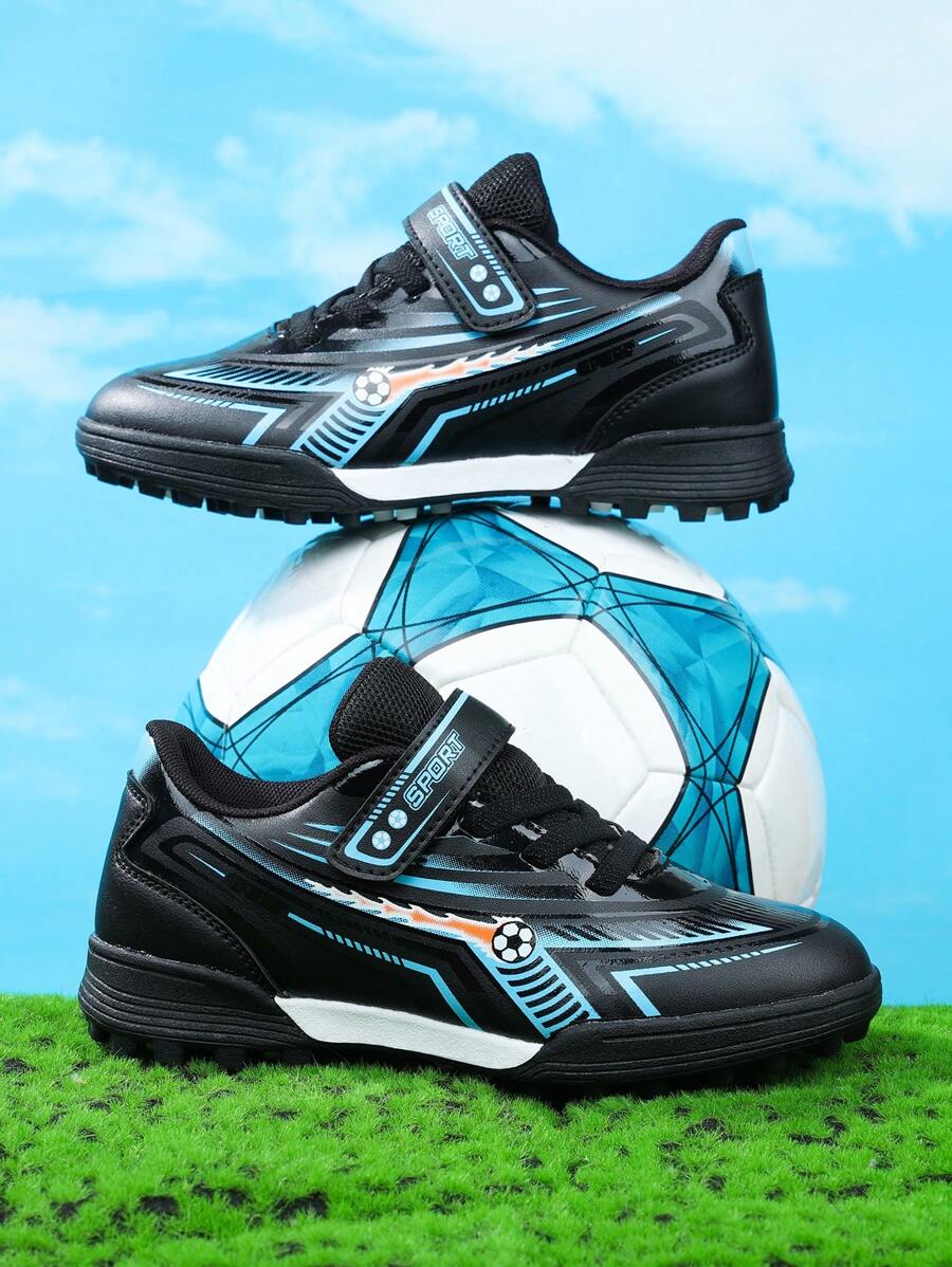 1 Pair Little Boys Children's Shoes Unisex Kids' Leather Magic Strap Sports Shoes, Waterproof, Shock-Absorbing, Comfortable, Soft For Grass, Students, Football Training, Casual, Running, Lightweight Cleats
