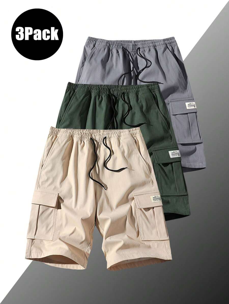 3-Pack Men's 5-Inch Lightweight Cargo Shorts - Drawstring Waist, Breathable Summer Casual Outdoor Gym Athletic Shorts With Slant Pockets
