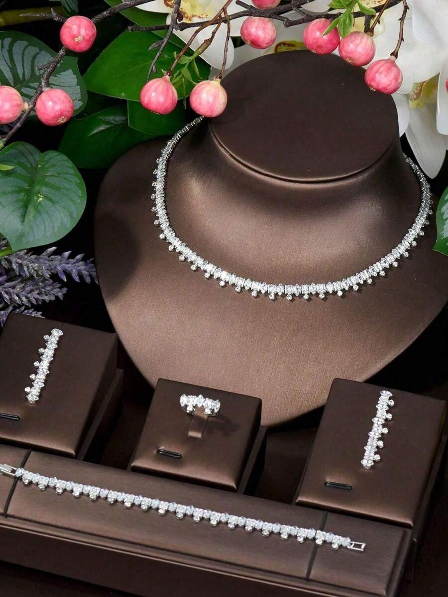1 Set de joyas decorativas con circonita cúbica redonda de moda, adecuado como regalo de cumpleaños para mujer