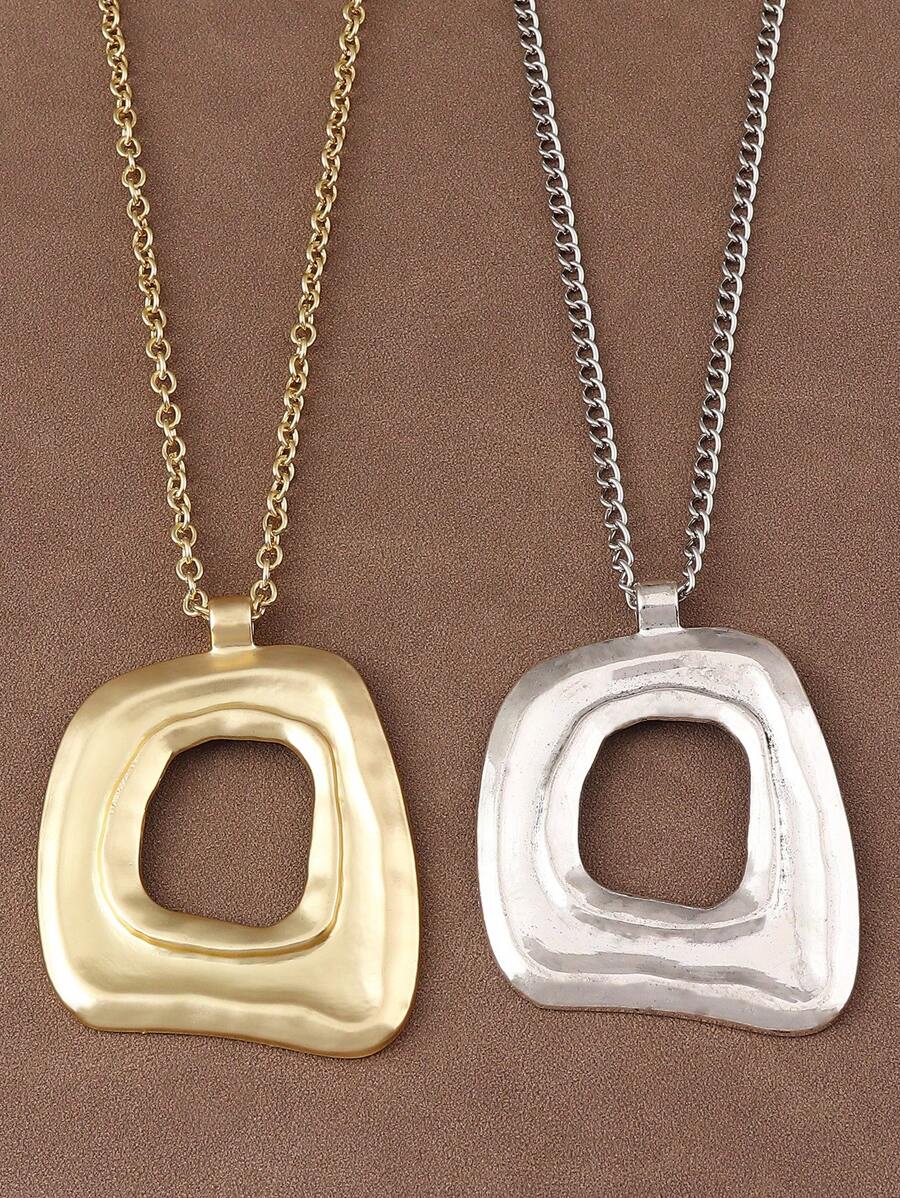 1 pieza Collar con colgante grande de estilo bohemio y cadena abierta en color plateado/dorado mate