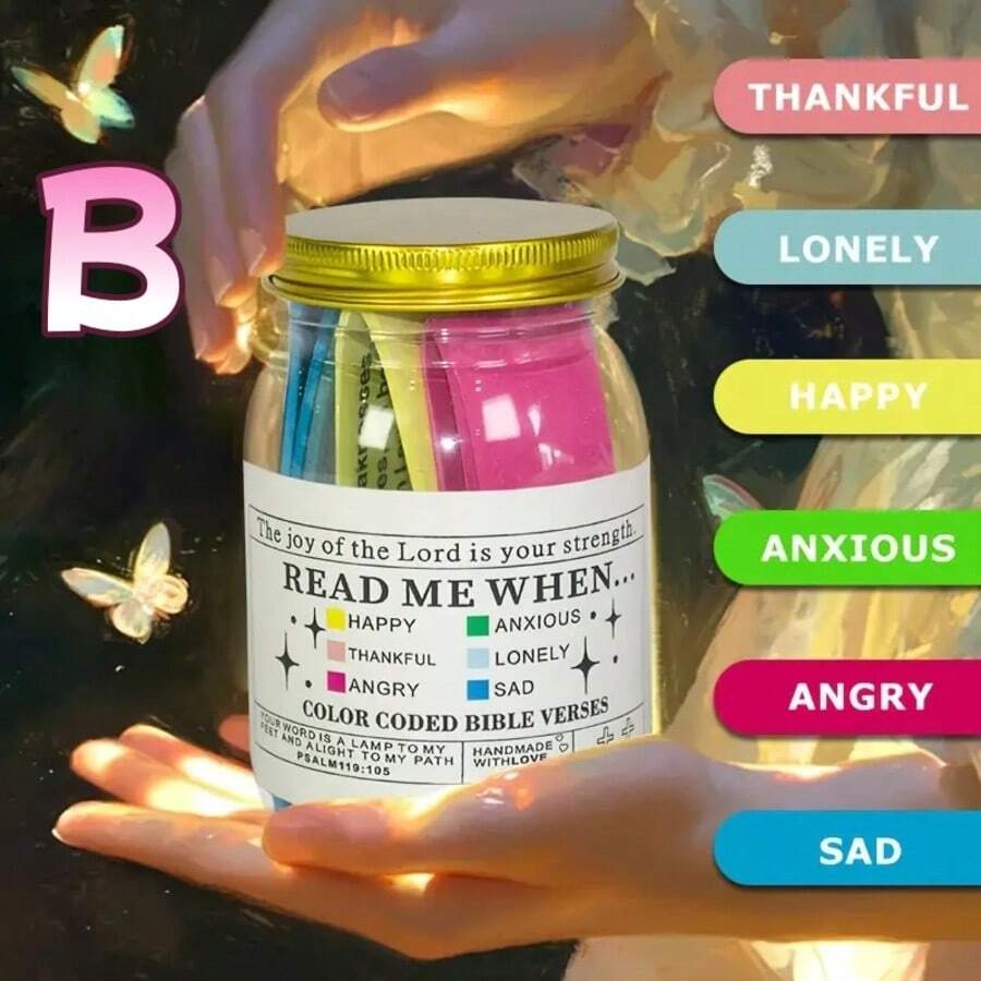 1 pièce Bocal en verre avec verset biblique inspirant, cadeau religieux pour la prière - parfait pour les souhaits, la décoration de bureau et les cadeaux d'amour - cadeau de fête idéal pour les vacances, le bocal d'espoir avec versets bibliques, bocal à lire quand avec versets bibliques, bocal à prière en verre, bocal à prière avec versets bibliques pour les émotions et les sentiments, bocal à code couleur avec versets bibliques, bocal à bénédictions, cadeaux bibliques pour les femmes chrétiennes