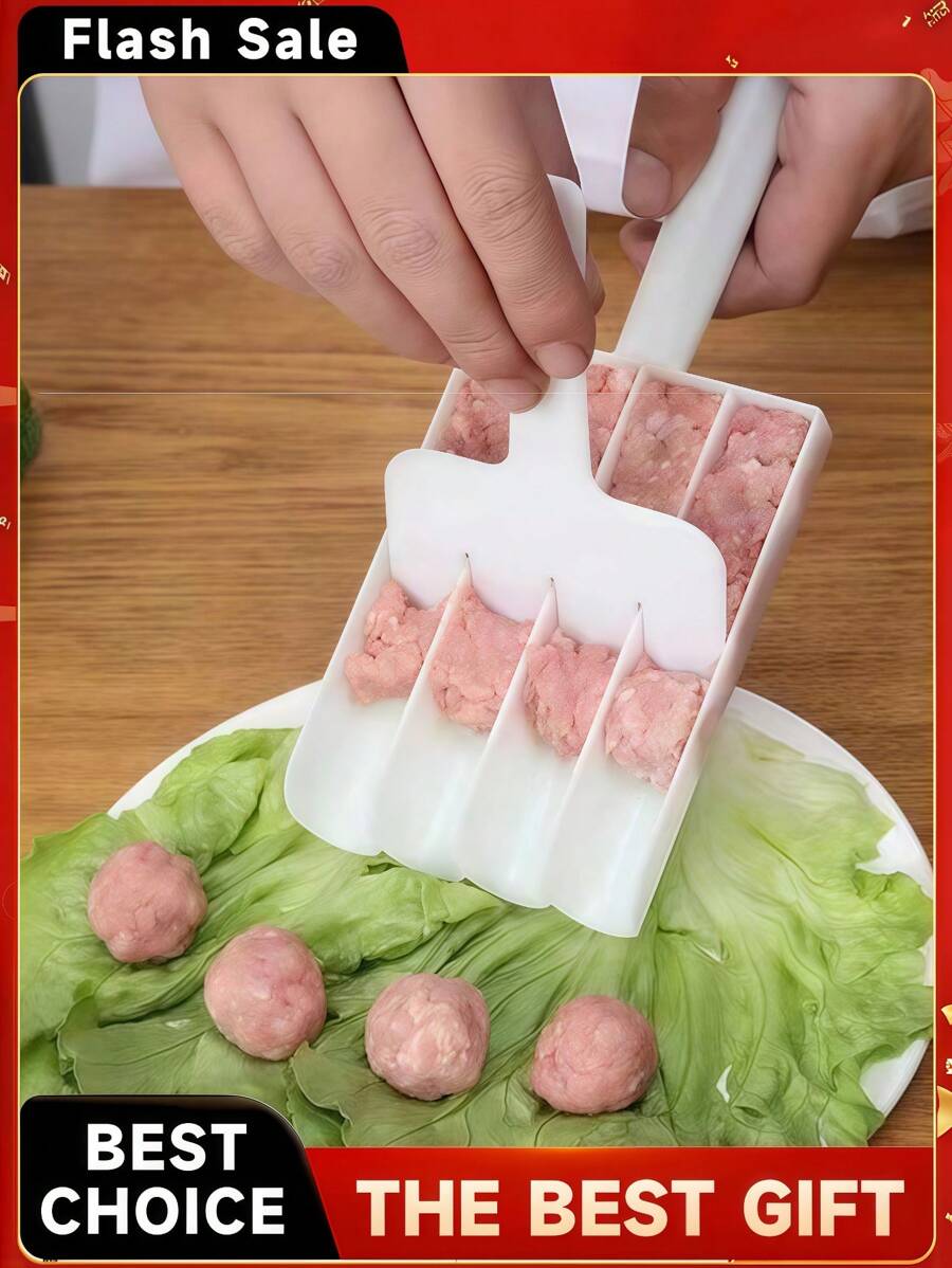 2 Pièces Formeur de boulettes de viande de cuisine, 4 boulettes de viande en 1 fois Outil de fabrication de boulettes de viande antiadhésif avec spatule de coupe, moule de fabrication de boulettes de viande créatif DIY pour sorbet, boules de riz, fabrication de boules de poisson