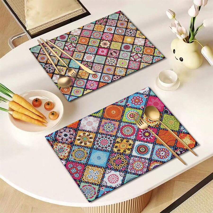 2 Stücke Diamantmalerei Tischsets, hitzebeständige rutschfeste Tischsets für Familientreffen, Innenrestaurants, Küchenfeiern, Tischdekoration, Geschenke für Freunde, Valentinstag und Muttertag