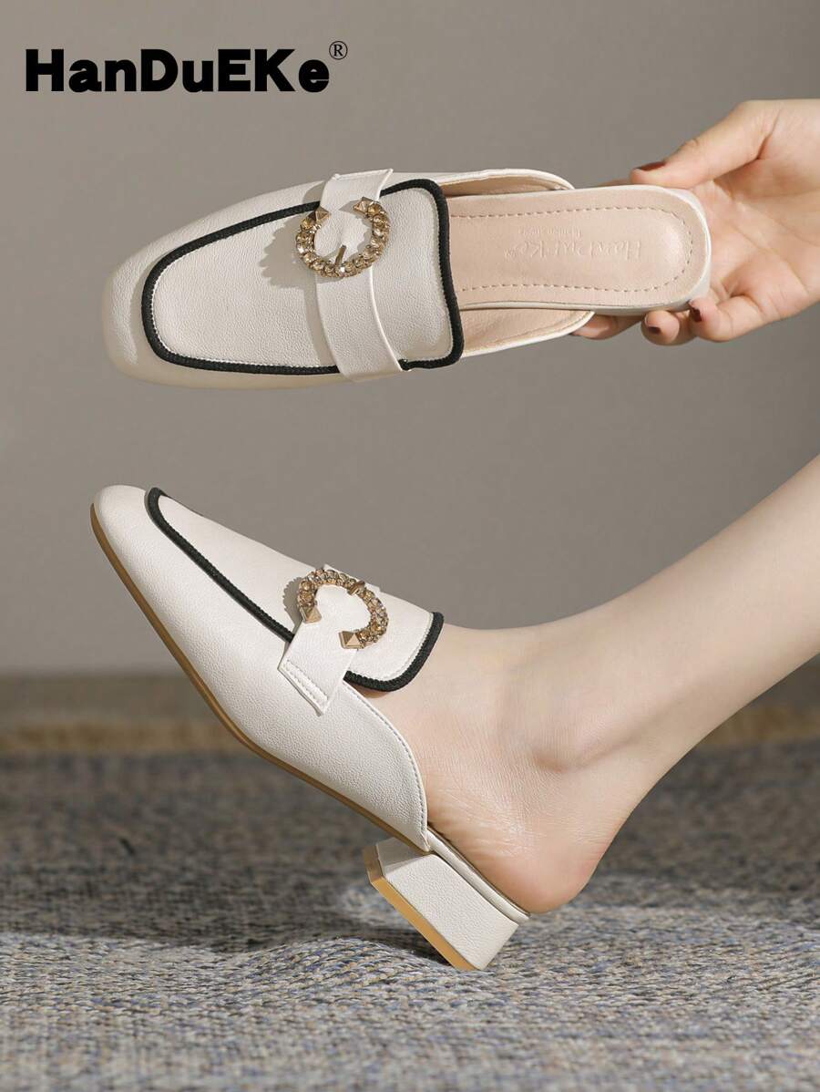 Women Thick Heel Mule Slide Loafers, Backless Comfort Retro Slip On Shoes, Spring & Summer 2025