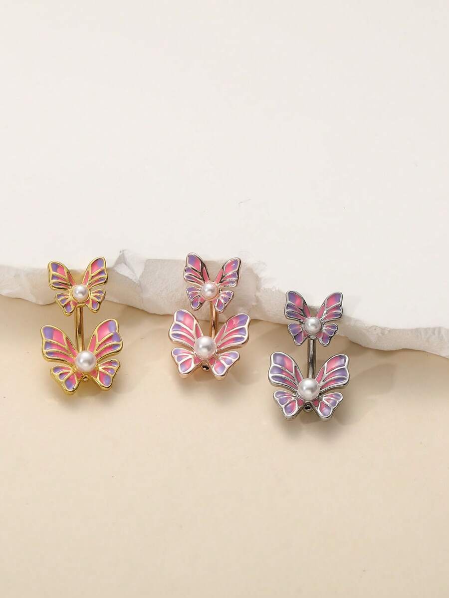 1pc Surgical Steel Butterfly Navel Piercing Jewelry, Belly Button Ring,Suitable For Women, Girls, Holiday Party Gift