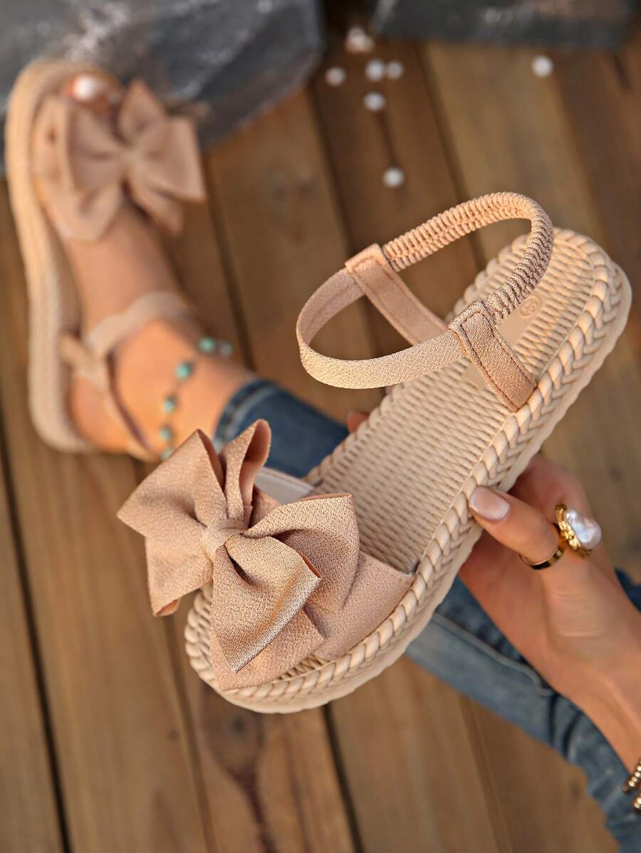 Women's Casual Bowknot Flat Sandals, Breathable Slip-On Elastic Band Beach Slip-On, Summer
