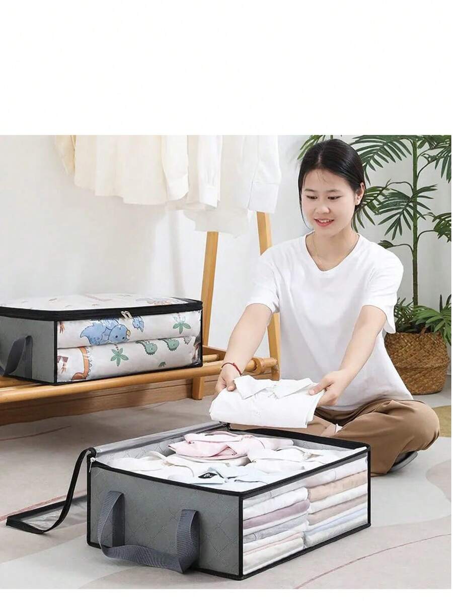 Fabric Storage Bag With Handle, Visible Window Design, Reusable Under Bed Box For Clothes, Books, Toys, Blankets, Bedding, Home Space Saver, Organizer, Under Bed Cabinet, Closet, Bedroom, Dorm