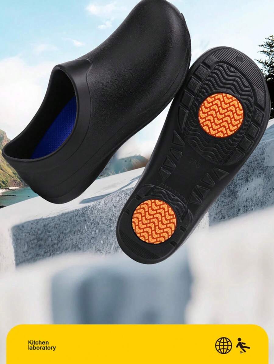 Suitable For Men! Adopts Bionic Gecko Suction Cup Technology, Built-In BIONic Slip-Resistant System, With Super Anti-Slip Performance, Also Oil-Resistant, Waterproof And Wear-Resistant. Close-Toe Design With Moderate Ankle Height. Simple Solid Color Design, Made Of New Synthetic Materials. Specially Designed For Chefs, Catering Backroom Staff, Hotel Workers, Food Factory Workers, Also Suitable For Home Kitchen Scenarios. This Kitchen Work Clogs Are The Considerate Companion For Your Work And Life.