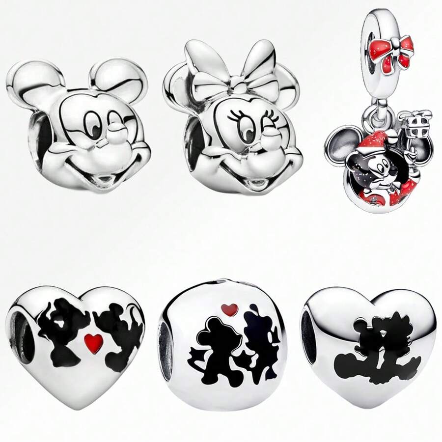 Disney 1 Pc Fashion Mickey Minne Dangle Charm Silver Plated Fit Bracelet Necklace DIY Holiday Gift