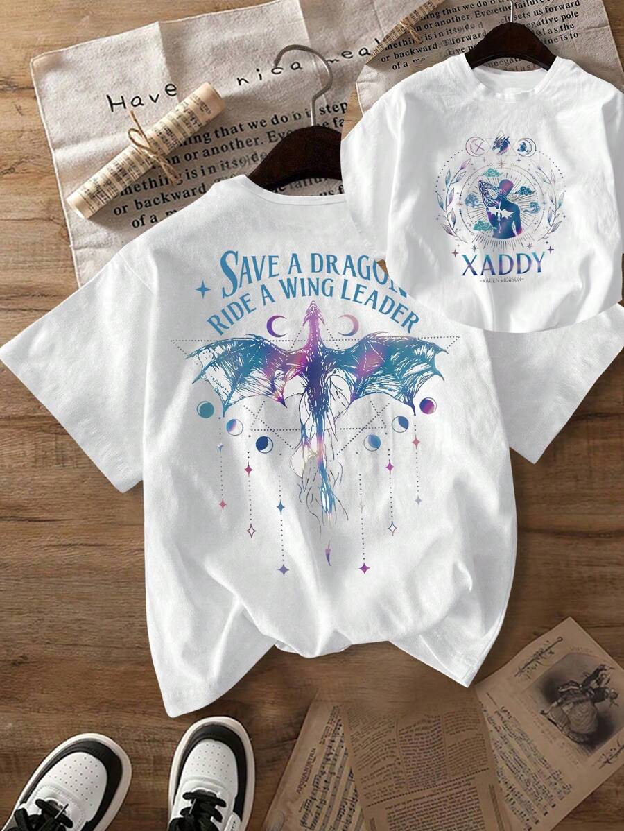Maglie estive, t-shirt reversibile con grafica cavalcatore di draghi e tempesta ossidiana, maglietta casual a girocollo, alla moda e bella, t-shirt grafiche per donna
