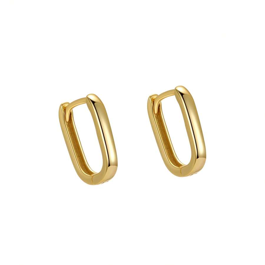Golden Women's Fashionable Minimalist Ring Earrings 18K Gold-Plated Geometric Rectangular Oval Earrings Jewelry Hypoallergenic Materials
