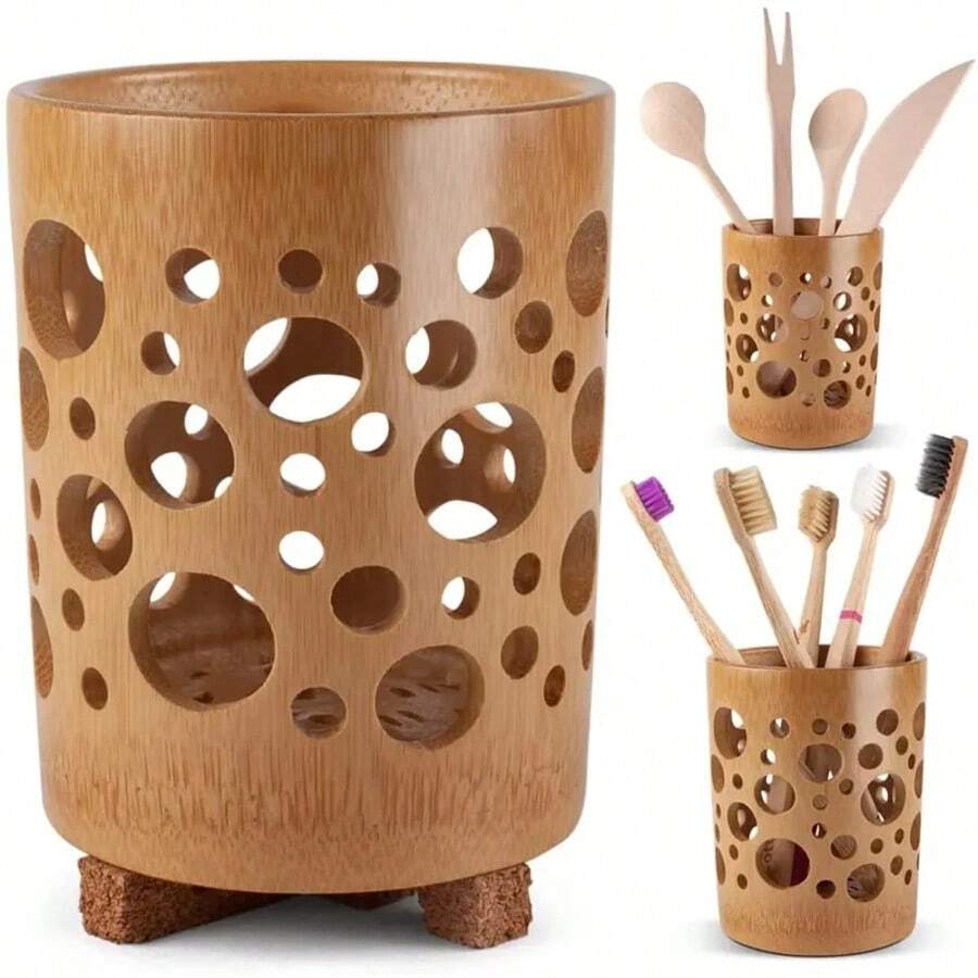 Bamboo Toothbrush Holder Bamboo Toothbrush Accessories Toothbrush Pen Makeup Brush Organizer (Circular )