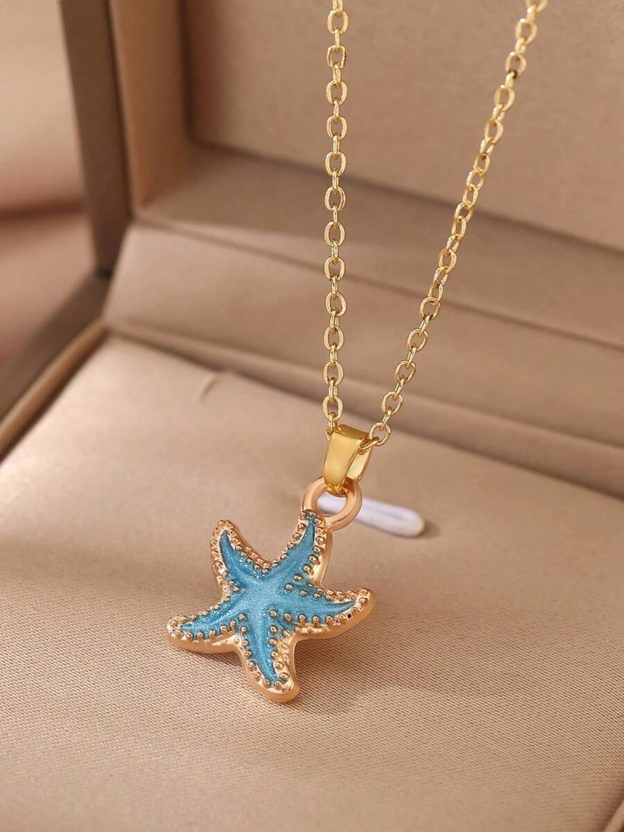 Collar con colgante de estrella de mar y concha, collar gargantilla de moda con diseño de línea costera para joyería de verano y vacaciones a la playa