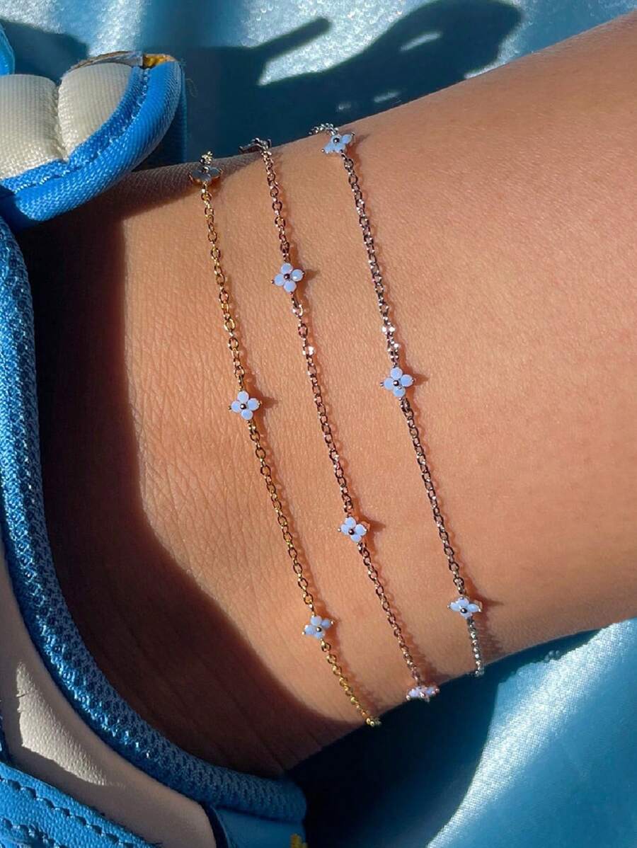 1 Tornozeleira feminina de prata esterlina S925, elegante e personalizada, com flor pequena, para férias na praia e festas, dia dos namorados e dia das mães