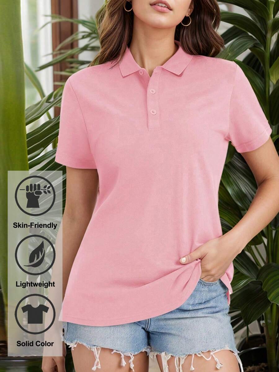 Chemise POLO pour dame, couleur unie, manches courtes, adaptée à la fitness quotidienne et aux activités extérieures. Chemise POLO décontractée à manches courtes et col, pour le travail. Chemises POLO et T-shirts pour l'extérieur