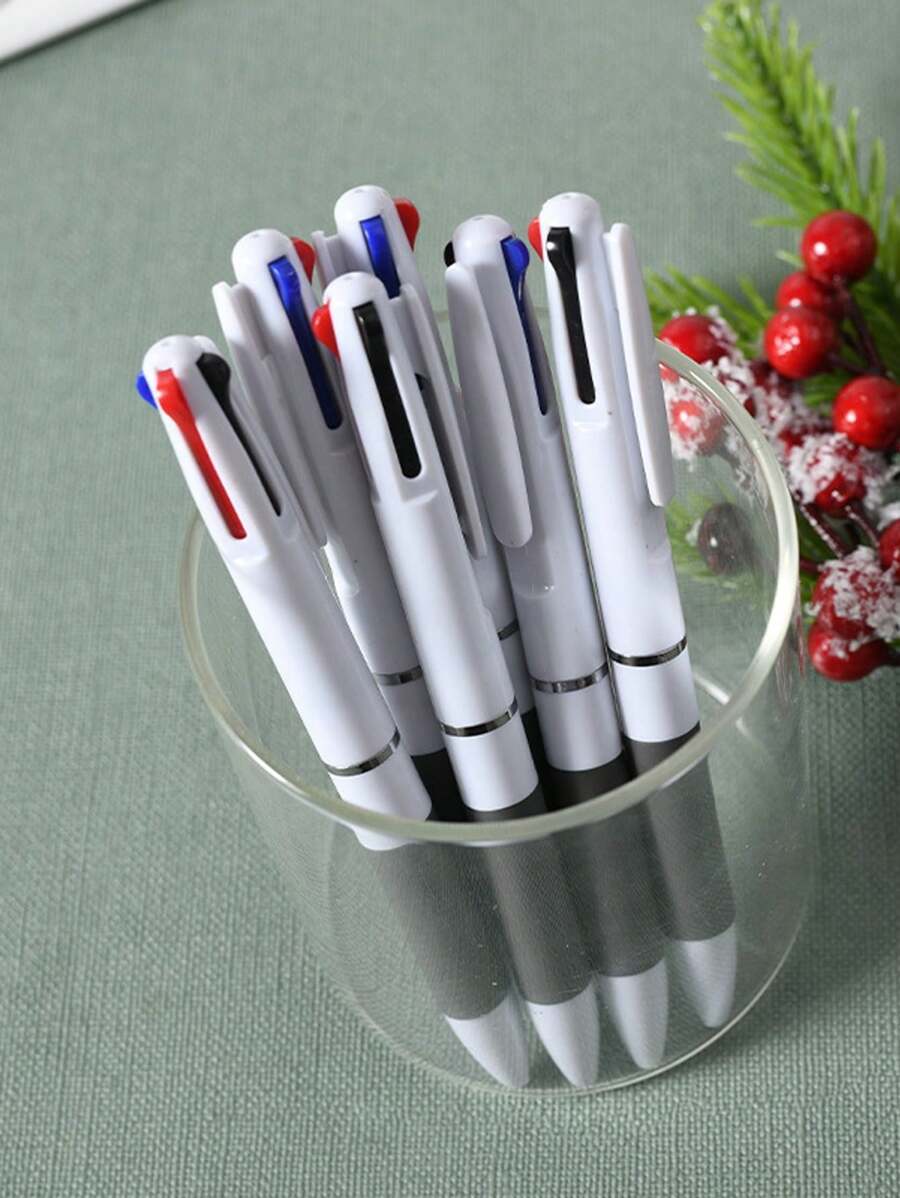 Set Of 6/12/18pcs Creative Tri-Color One-Piece Ballpoint Pens, Simple & Stylish Pressing Multi-Color Ballpoint Pens Back To School