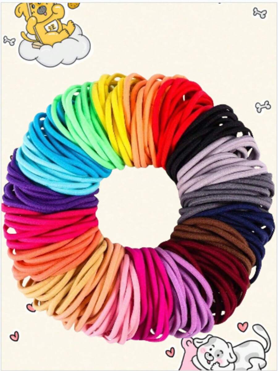 100pcs. Solid-Color Elastic Hair Band Set, Multi-Purpose And Durable Hair Band For Daily Use, Suitable For Women Over 14 Years Old. With A Hollowed-Out Design And Multiple Colors To Choose From, It Is Suitable For Ponytail. Solid-Color Casual Polyester Fiber (Polyester) Hair Band For All Four Seasons