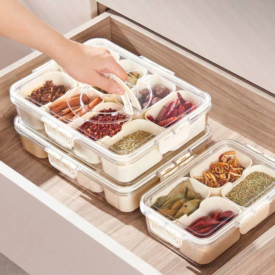 1 Stück Lebensmittelaufbewahrungsbox mit Deckel, ein getrenntes Serviertablett, eine kastenförmige Behälter für Süßigkeiten, Gemüse, Obst, Nüsse, geeignet für Picknicks, Partys, Kühlschrankorganisationsboxen, versiegelte Lebensmittelaufbewahrungsbehälter mit Deckeln, Frischhalteboxen für den Kühlschrank, Behälter zum Aufbewahren von Süßigkeiten, Nüssen, Gewürzen und Lebensmitteln, Snackboxen und Behälter für gekochte Speisen.