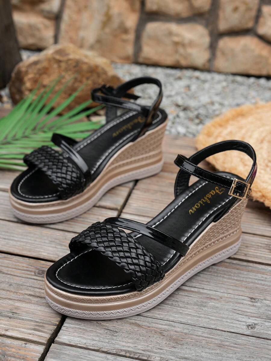 Women's Platform Wedge Woven Slip-On Buckle Outdoor Banquet Casual Slip On Comfortable Adjustable Fashionable Sandals