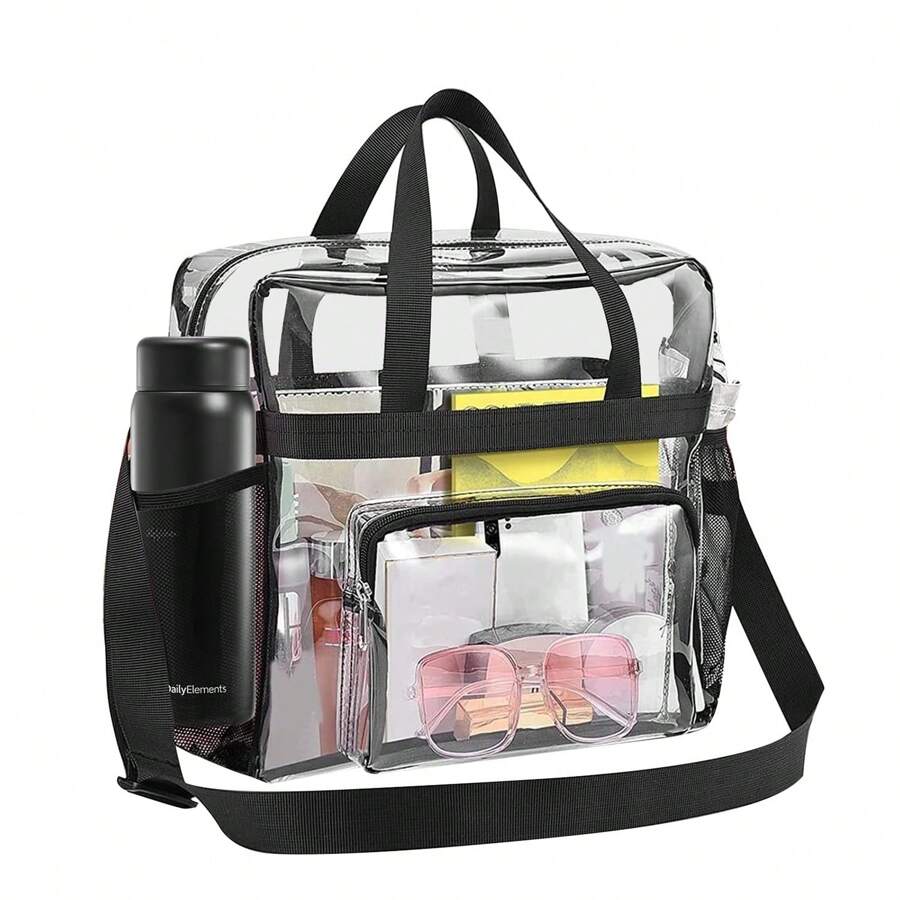 Transparent PVC Tote Bag Casual Shoulder Bag Sports Waterproof Beach,Clear Bag,Fashionable Transparent,Clear Waterproof Bag For Women,Perfect For Summer,Vacation & Beach,School Bag,Large Capacity,Waterproof,Lightweight,Portable