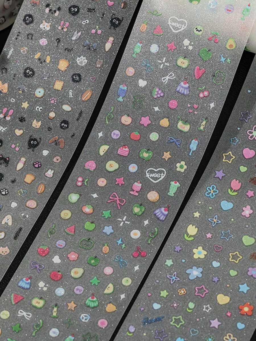 1 Roll Cute Small Piggy Handwritten Stickers, Suitable For Scrapbooking, Nail Art, Gifts, Office, Home, Marking, Labels, Classroom, Toys, Student Journaling, Creative Retro Sticker Decor DIY Supplies, Rainbow Gummy Series,School Supplies,Back To School