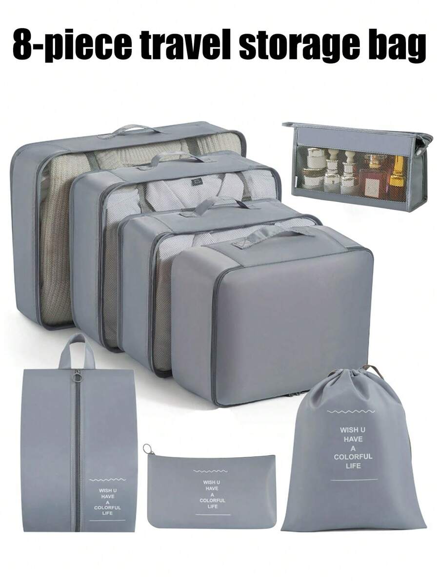 7/8pcs Travel Organizer Bags, Waterproof Portable Packing Cubes, Clothes Storage Bags, Luggage Organizer Set, Underwear Bags, Waterproof Zippered Laundry Bags, Packing Pouches, Travel Essentials, Dorm Essentials, Back To School Nylon, School Student Teacher, Back To School Backpack, Beach Holiday