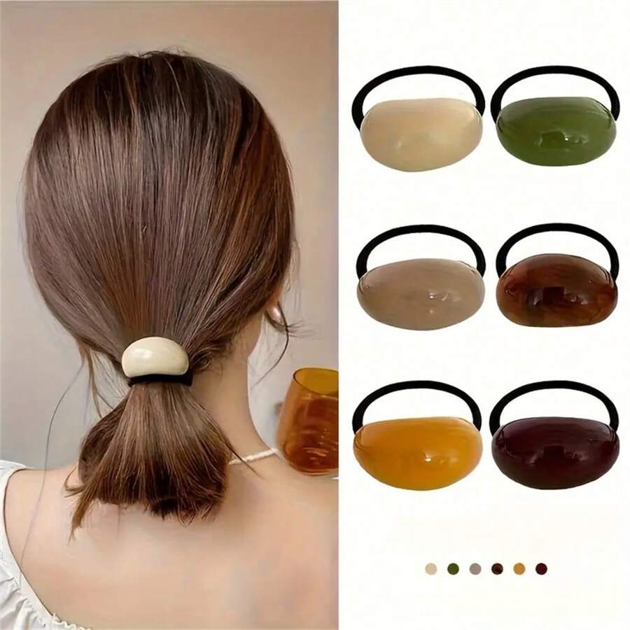 6 Stück acryl Haargummis, Mehrfarbig, elegantes minimalistisches Design Haargummi Zopfhalter Haarband Haargummi