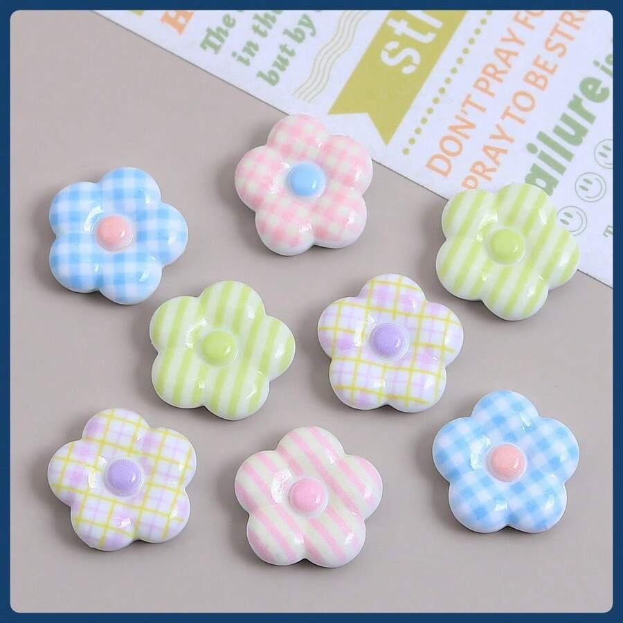 5pcs Cartoon Multicolor Plaid Flower Decor 3D Faux Magnetic Stickers, INS Creative Refrigerator Magnets, Cute Decor Accessories, Office Desk Organizers, Customized For Whiteboards, Storage Cabinets, Dishwashers, Kitchen & Home Decor, Valentine's Day Gifts