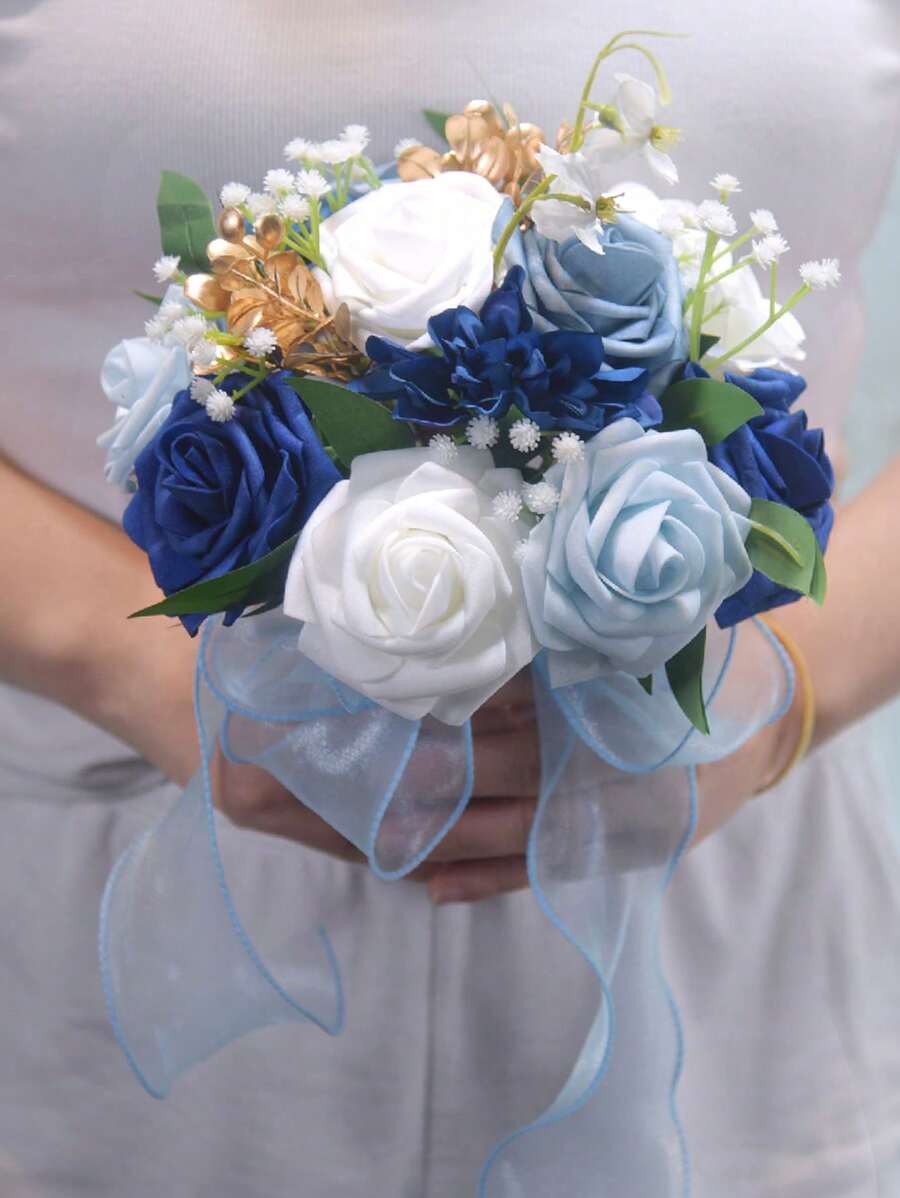 1PC Bridal Bridesmaid Wedding Decoration Rose Artificial Bouquets, Wedding Party Decoration Lifelike Fake Flowers Bridal Shower Wedding Tossing Bouquet Bridal Bouquet For Wedding Ceremony Anniversary