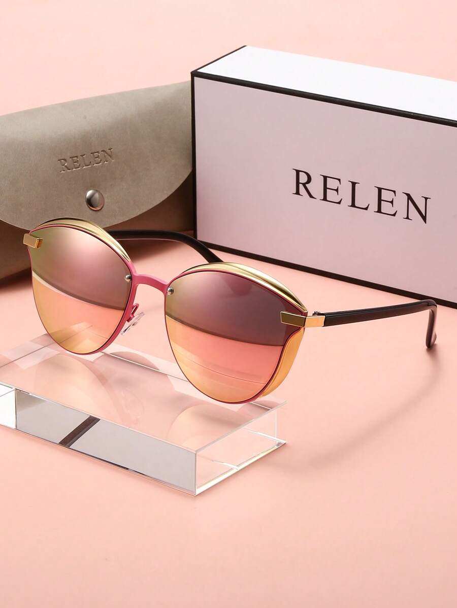 RELEN 1pc RELEN Women's Fashion Glasses, New Brand Design Cat Eye Metal Frame Colorful Lens, Personalized Street Style, Gifts For Ladies, With Glasses Case And Cloth, Suitable For Beach, Outdoor, Riding, Sun Protection, Stage Performance, Party