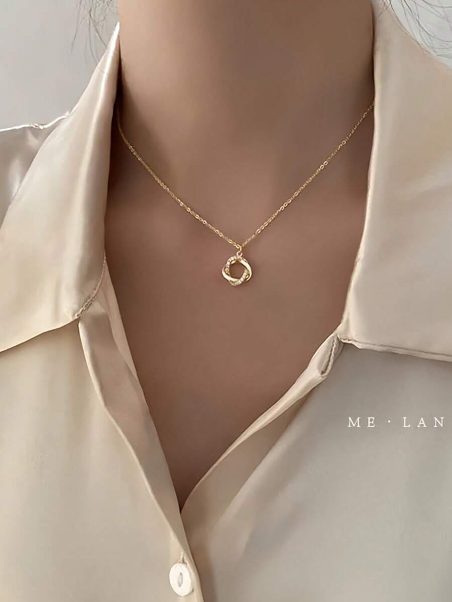 1pc Elegant Minimalist Women's Necklace, Rose Hoop, Twisted Curved Pendant Necklace, Suitable For Daily, Date, Party Outfit, Gift For Best Friend, Holiday, Geometric Choker Necklace
