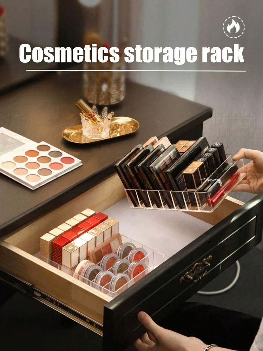 1pc Transparent Plastic Cosmetic Storage Box, 7 Compartments, Lipstick, Eye Shadow, Brush Storage Box, Light And Durable, Suitable For Bathroom Dresser, Drawer Storage, Skin Care Products Organizer
