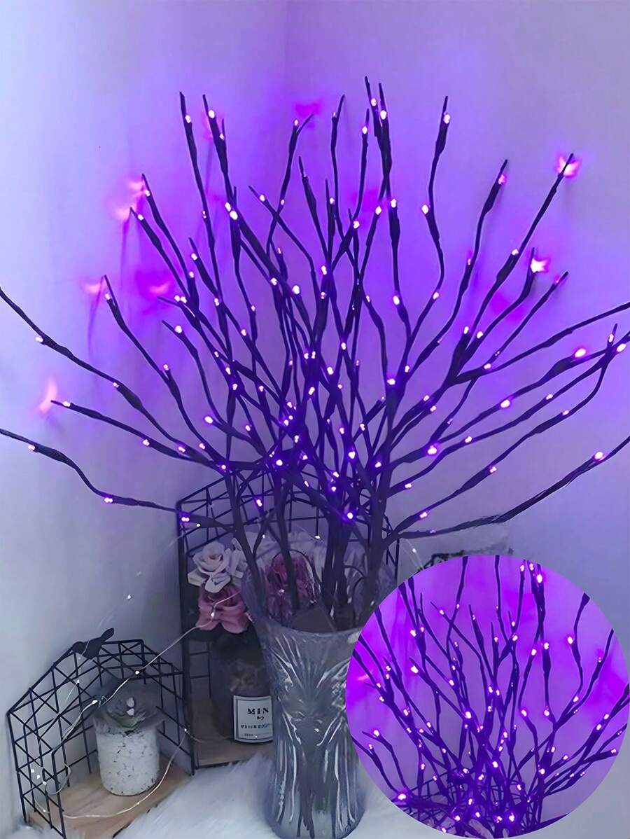 Baumbeleuchtung, LED-Zweigbeleuchtung, Baumbeleuchtung Dekoration, Baumzweig-förmige dekorative Beleuchtung, LED-Baumbeleuchtung Design Simulation Baum, 20 lila LED künstliche Baumbeleuchtung, Batterie Box Stromversorgung Licht, Metallbinderdraht Zweig Design, frei formbare DIY Formen, herbstbeleuchtete Bäume dekorieren den Raum, Geburtstagsparty Geschenke, saisonale Dekoration, geeignet für Familie