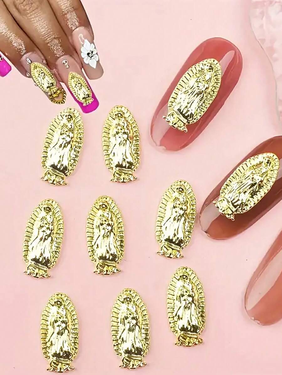 10pcs/Bag 3D Zinc Alloy Nail Art Decorations, Y2K Inspired Golden Accents For DIY Manicures, Fashionable & Versatile Nail Accessories,