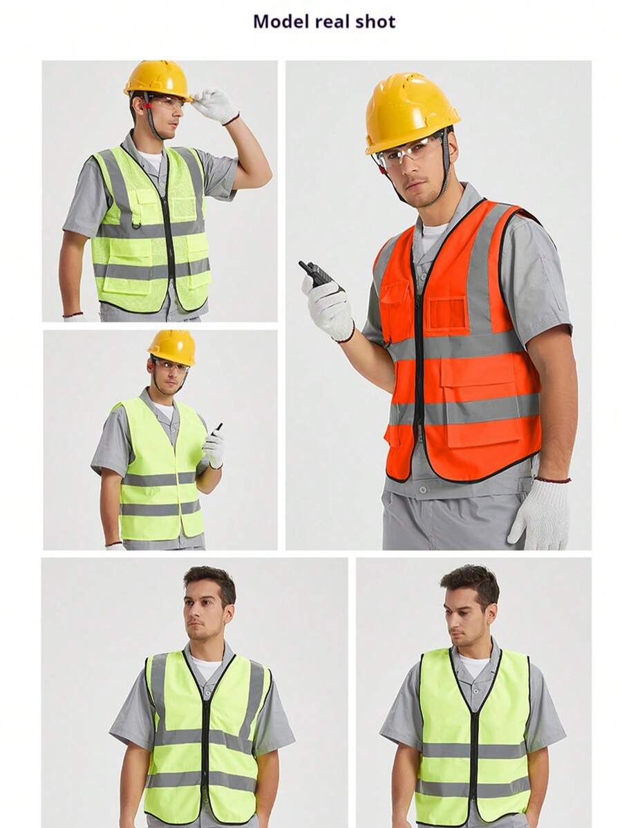 1 Stück Unisex Sicherheitsweste mit hoher Sichtbarkeit und Reflektoren, mehreren Taschen, leuchtend gelbe Sicherheitsarbeitskleidung für Baustelle/Lager/Straßenarbeit