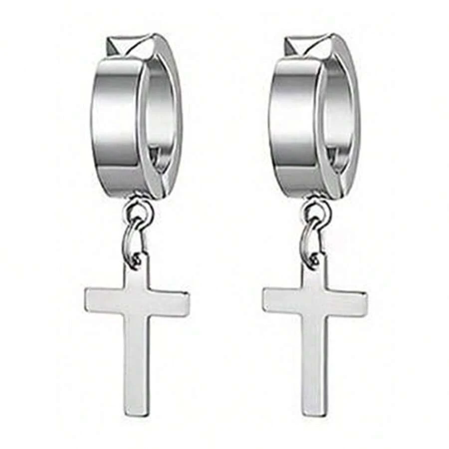 1 Pair Of Men's Personalized Cross Pendants Without Ear Holes, Fake Earrings, Ear Clips