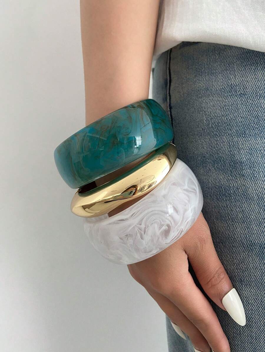 1 pieza Brazalete ancho de resina vintage bohemio exagerado, joyería unisex casual y lujosa para fiestas, idea de regalo de brazalete de metal