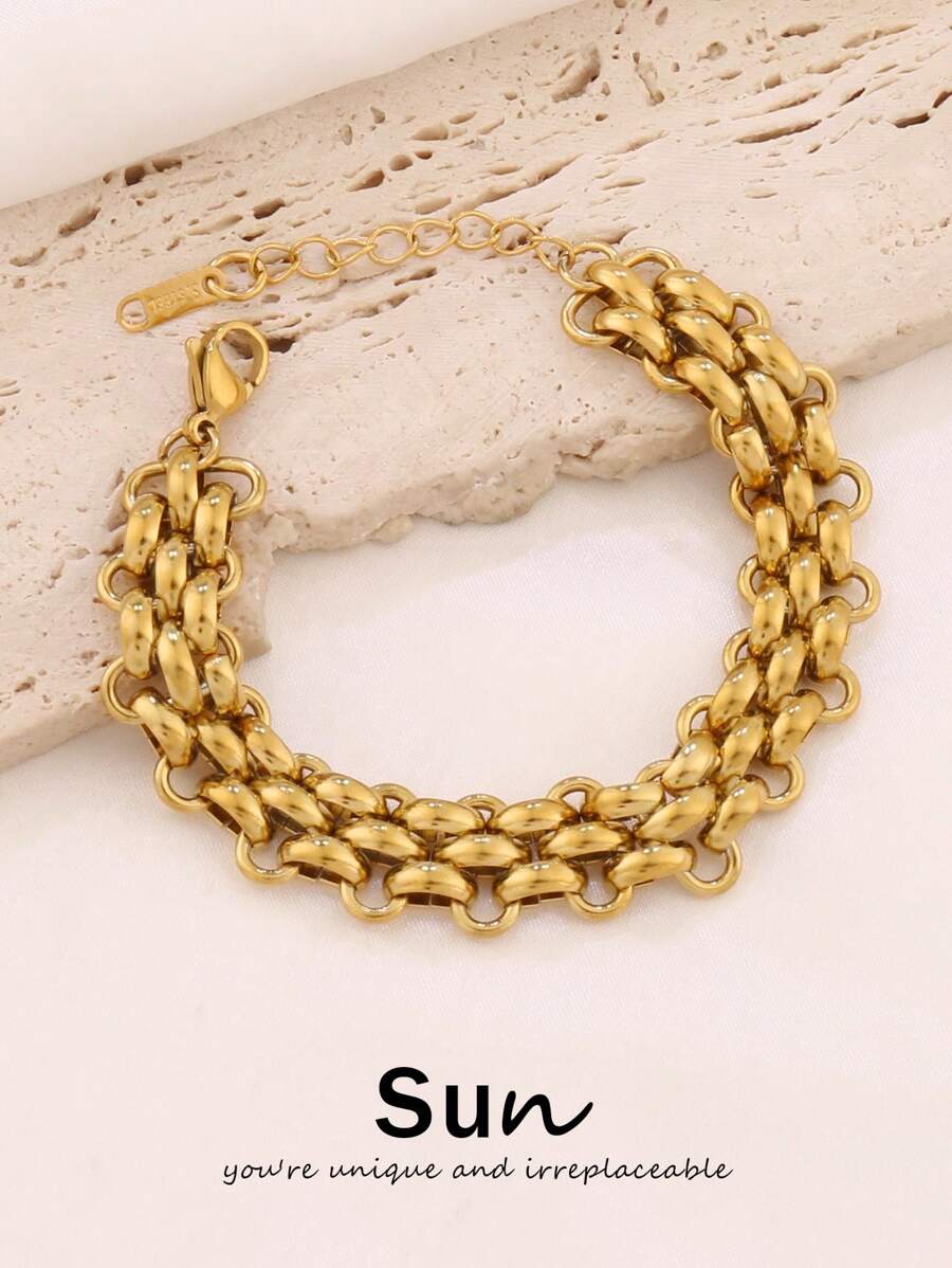 1 Peça Pulseira de Aço Inoxidável Feminina e Masculina, Design de Moda, Pulseira de Corrente Cubana Resistente, À Prova d''Água, Joia