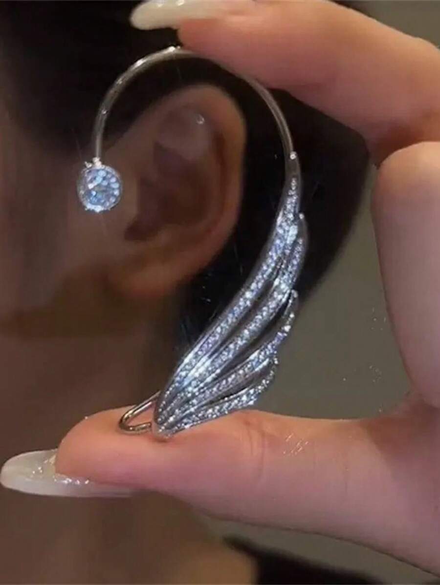 1 Stück Ohrklammer mit vollem Kristallflügel-Engel, Ohrringe ohne Piercing zum Aufclipsen