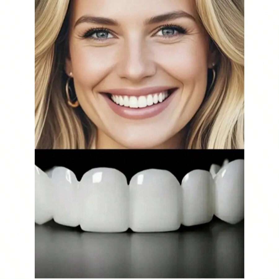 4Pcs Comfort-Flex White Cosmetic Teeth Cover, Perfect Smile Enhancing Veneers Upper & Lower Teeth For Daily Wear