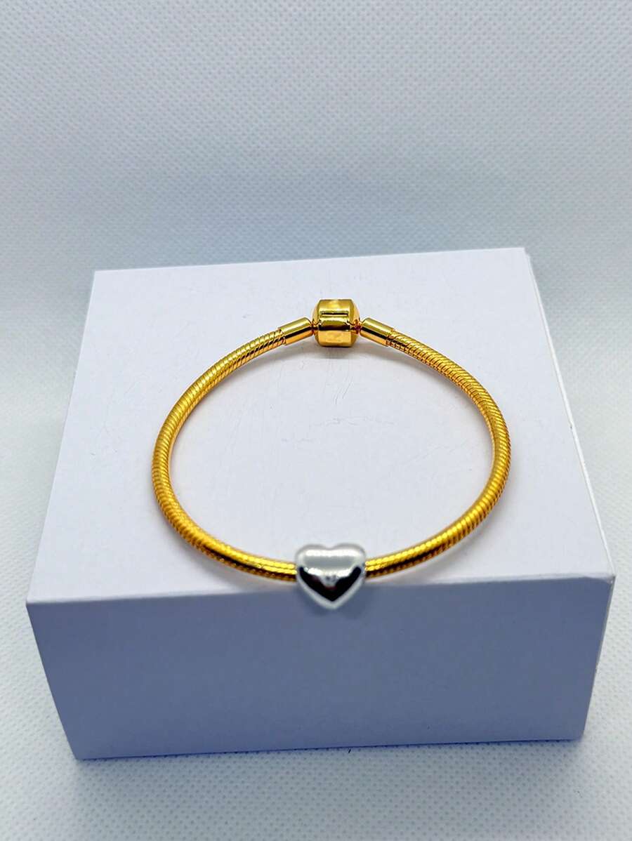1 pièce Tout nouveau bracelet base carré élégant simple de 2025 pour femmes avec fermoir à mors de serpent, avec perles de charme en forme de cœur. DIY pour un port quotidien, convient pour un pendentif de charme, cadeau d'amour parfait, cadeau de fête, cadeau d'anniversaire
