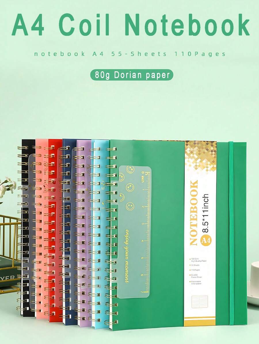 A4 Coil Notebook, Simple Ins-Style Notebook And Comes With Rulers, School Supplies, Office Supplies School Supplies, Back To School
